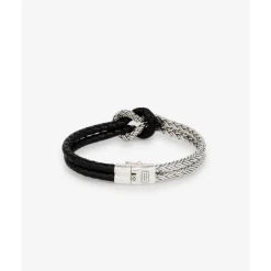 Buddha to Buddha Armband Katja Knot Mix Zilver/Leer Zwart Hot