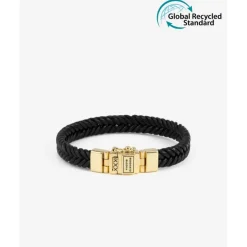 Buddha to Buddha Barbara Leren Armband Zwart Verguld Zilver Outlet