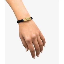 Buddha to Buddha Barbara Leren Armband Zwart Verguld Zilver Outlet