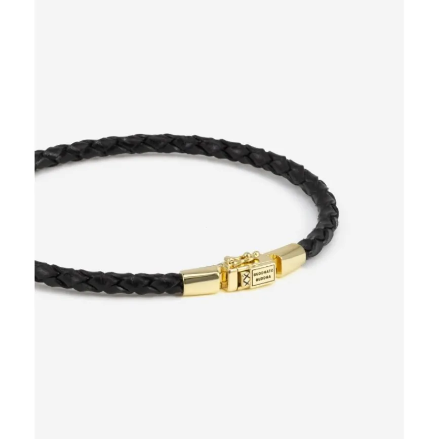 Buddha to Buddha George Mini Leren Armband Zwart Verguld Zilver New