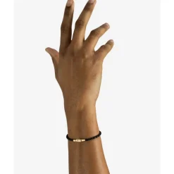 Buddha to Buddha George Mini Leren Armband Zwart Verguld Zilver New